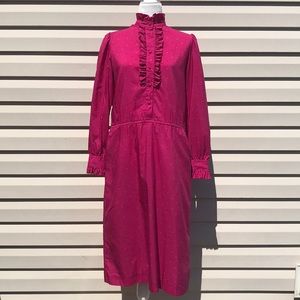 Vtg fuchsia secretary teacher dress pockets 80s